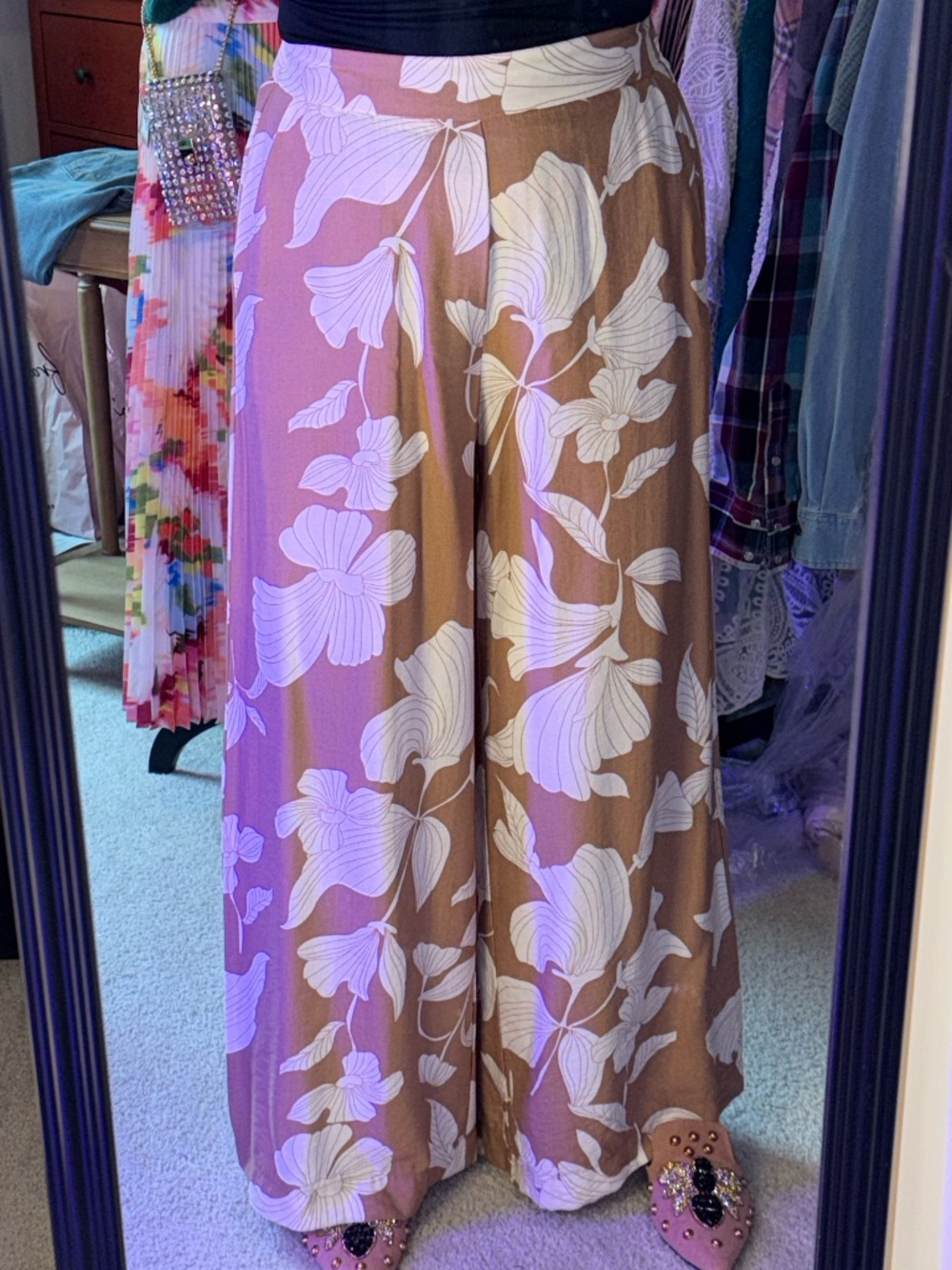 Molly Bracken Floral Wide Leg Palazzo Pants Size Small NWT